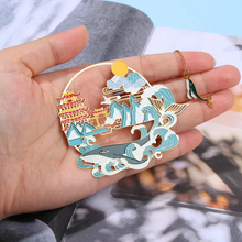 Load image into Gallery viewer, Metal Tassel Calligraphy Bookmark – Chinese Style Fan Design for Books and Journals

