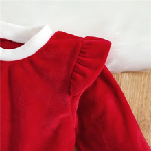 Load image into Gallery viewer, Baby Girls Christmas Outfit Set, Plush Patchwork Long Sleeve Romper with Star Tulle Skirt and Hairband
