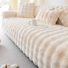 Load image into Gallery viewer, Plush Bubble-Textured Faux Rabbit Fur Sofa Slipcover - Non-Slip Couch Cushion Cover for Living Room
