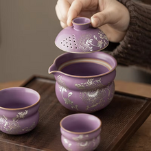 Load image into Gallery viewer, Gilded Silver Lotus Gourd Travel Tea Set
