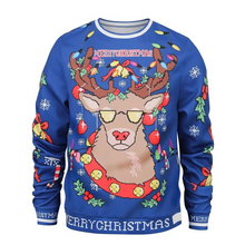 Load image into Gallery viewer, Reindeer and Snowman 3D Print Mens Long Sleeve Christmas Sweatshirt
