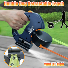 Load image into Gallery viewer, Premium Retractable Double Dog Leash with Reflective Tape and LED Light for Small Dogs

