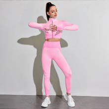 Load image into Gallery viewer, Seamless Women’s Yoga Set with Long Sleeve Crop Top and High Waist Leggings
