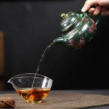 Load image into Gallery viewer, Handmade Yixing Purple Clay Teapot with Enamel Goldfish Design, 13.5 fl oz

