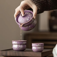 Load image into Gallery viewer, Gilded Silver Lotus Gourd Travel Tea Set
