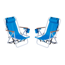Load image into Gallery viewer, 2-Pack Foldable High-Strength Beach Chairs with Adjustable Headrest – Blue
