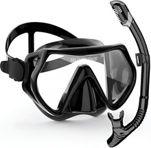 Load image into Gallery viewer, Adult Snorkel and Dive Mask Set with Silicone Seal, Dry Snorkel and 180 Degree Clear Vision
