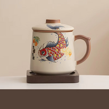 Load image into Gallery viewer, Chinese Style Ceramic Mug with Lid and Built In Tea Filter, 13.5 oz
