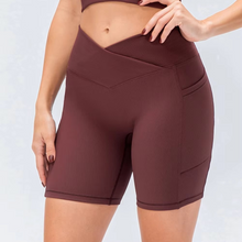 Load image into Gallery viewer, Women's Crossover Workout Shorts Yoga and Fitness Bottoms Casual Comfort Denim Look

