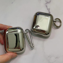 Load image into Gallery viewer, Electroplated Silver Soft TPU AirPods Case with Mirror Finish and Heart Keychain

