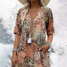 Load image into Gallery viewer, 2025 Chic Leopard Print Maxi Dress - V-Neck &amp; Short Sleeve

