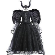 Load image into Gallery viewer, Girls Witch Queen Dress with Ruffle Trim and Decorative Pattern, Mid Calf Length All Vera Mart
