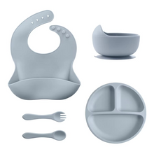 Load image into Gallery viewer, Complete Silicone Baby Dining Set: Plate, Bowl, Bib, Cup, and Utensils
