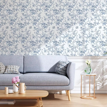 Load image into Gallery viewer, Blue Floral Peel and Stick Botanical Wallpaper
