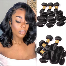 Load image into Gallery viewer, Short Peruvian Body Wave Hair Bundles 3/4 Pack Deals, 100% Unprocessed Virgin Human Hair, Loose Body Weave
