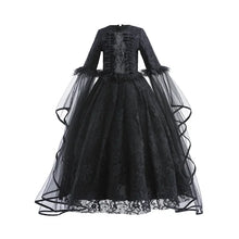 Load image into Gallery viewer, Girls Witch Queen Dress with Ruffle Trim and Decorative Pattern, Mid Calf Length All Vera Mart
