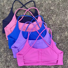 Load image into Gallery viewer, Women's Cross Back Spaghetti Strap Sports Bra with Chest Pad – Soft Athletic Yoga and Workout Top

