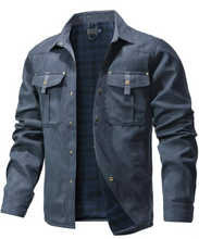 Load image into Gallery viewer, Mens Flannel Lined Western Shirt Jacket with Snap Buttons and Chest Pockets
