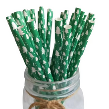 Load image into Gallery viewer, 25 Pack Christmas Kraft Paper Straws Colorful Printed Disposable Party Straws
