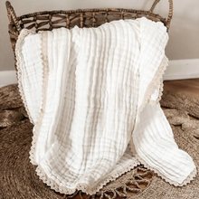 Load image into Gallery viewer, Luxurious 6-Layer Cotton Breathable Baby Swaddle Blanket with Lace Edging
