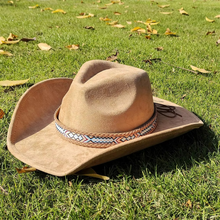 Load image into Gallery viewer, Classic Suede Western Cowboy Fedora Hat with 3.7 Inch Brim for Men and Women
