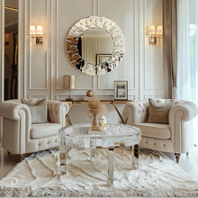 Load image into Gallery viewer, Modern Mirrored Coffee Table with Crystal Inlay, Silver Round Accent Table 31.5 Inch
