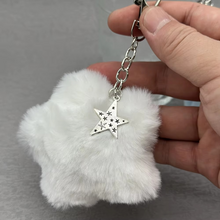 Load image into Gallery viewer, Fluffy Plush Star Keychain with Faux Rabbit Fur Pompon
