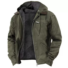 Load image into Gallery viewer, Fleece Lined Hooded Work Jacket with Adjustable Hood and Relaxed Fit for Winter
