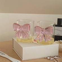 Load image into Gallery viewer, Elegant Pink Bow Glass Cup with Handle, Heat-Resistant High Borosilicate Dessert Bowl
