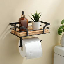 Load image into Gallery viewer, Wall Mounted Toilet Paper Holder with Solid Wood Shelf
