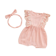 Load image into Gallery viewer, Infant Girl Cotton Romper and Lace Headband Set
