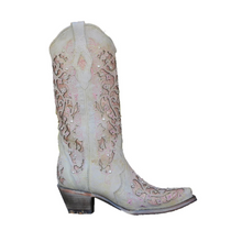 Load image into Gallery viewer, Sequined Retro Pointed Toe Embroidered Long Boots with Color-Block Thick Heel
