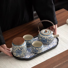 Load image into Gallery viewer, Blue and White Ceramic Kung Fu Tea Set with Tray for One or Two
