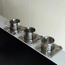 Load image into Gallery viewer, Minimalist Nordic 3 Piece Stainless Steel Mug Set with Saucer and Spoon
