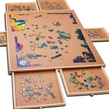 Load image into Gallery viewer, Wooden Rotating Puzzle Table with 6 Storage Drawers and Protective Cover
