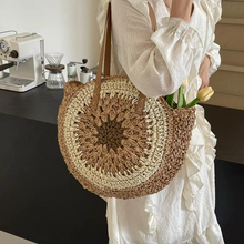 Load image into Gallery viewer, Large Capacity Straw Woven Round Shoulder Tote Bag for Women
