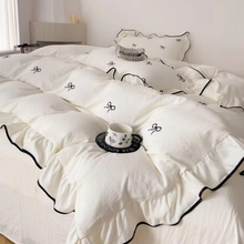 Load image into Gallery viewer, Elegant 3 Piece Bow Embroidery Ruffled Bedding Set for Bedroom or Guest Room
