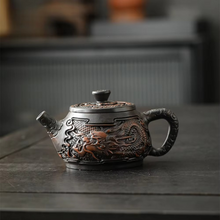Load image into Gallery viewer, Hand Painted Purple Clay Dragon Teapot with Antique Relief Carving

