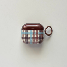 Load image into Gallery viewer, Retro Chocolate Blue Check Plaid Earphone Case
