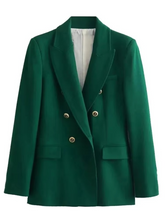 Load image into Gallery viewer, Women's V-Neck Slim Fit Blazer - Long Sleeve Button Jacket for Work, Meetings, and Elegant Everyday Wear
