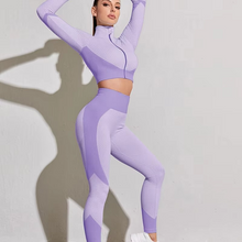 Load image into Gallery viewer, Seamless Women’s Yoga Set with Long Sleeve Crop Top and High Waist Leggings
