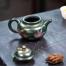 Load image into Gallery viewer, Handmade Yixing Purple Clay Teapot with Enamel Goldfish Design, 13.5 fl oz
