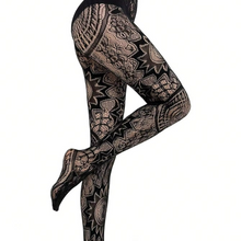 Load image into Gallery viewer, Black Fishnet Lace Pantyhose – Gothic Punk Lolita Jacquard Stockings with Elastic Fit
