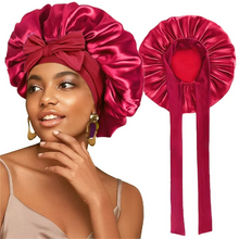 Load image into Gallery viewer, Women’s Satin Sleep Bonnet Adjustable Silky Night Cap for Curly Hair
