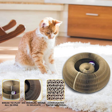 Load image into Gallery viewer, Round Corrugated Cat Scratcher with Ball Toy and Climbing Frame
