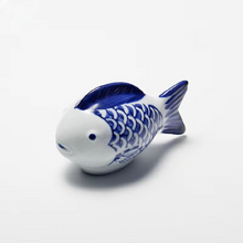 Load image into Gallery viewer, Blue and White Porcelain Floating Koi Fish Desktop Ornament

