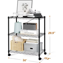 Load image into Gallery viewer, Heavy Duty 3-Shelf Steel Storage Rack with Locking Wheels, Adjustable Height, 750 lb Capacity
