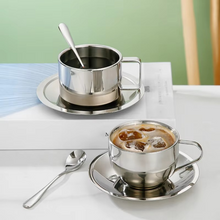 Load image into Gallery viewer, Stainless Steel Double Wall Coffee Cup Set with Plate and Spoon
