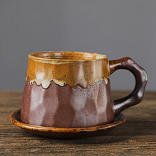Load image into Gallery viewer, Handmade Vintage Ceramic Coffee Mug with Matching Plate 10 fl oz
