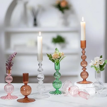 Load image into Gallery viewer, Elegant 3 Piece Glass Candlestick Holder Set for Table and Home Décor
